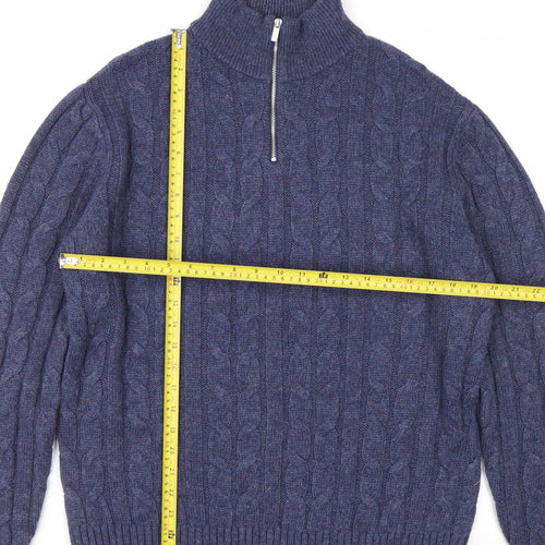 Next Men's Blue Cable Knit Half Zip Wool Blend Jumper M