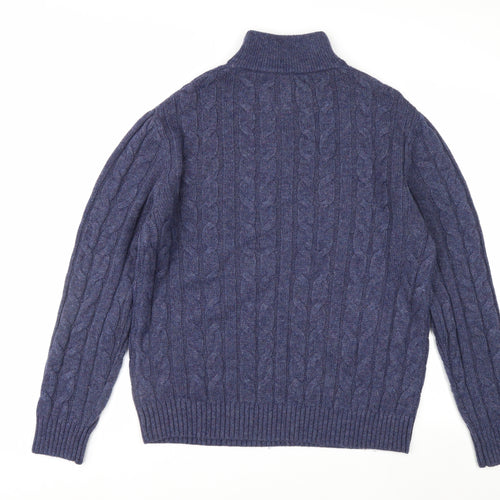 Next Men's Blue Cable Knit Half Zip Wool Blend Jumper M