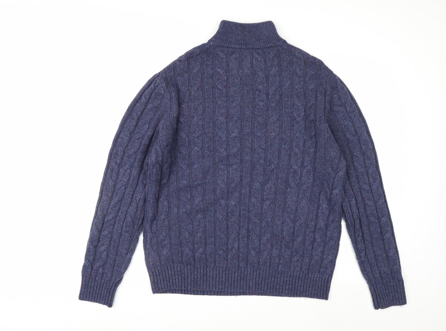 Next Men's Blue Cable Knit Half Zip Wool Blend Jumper M