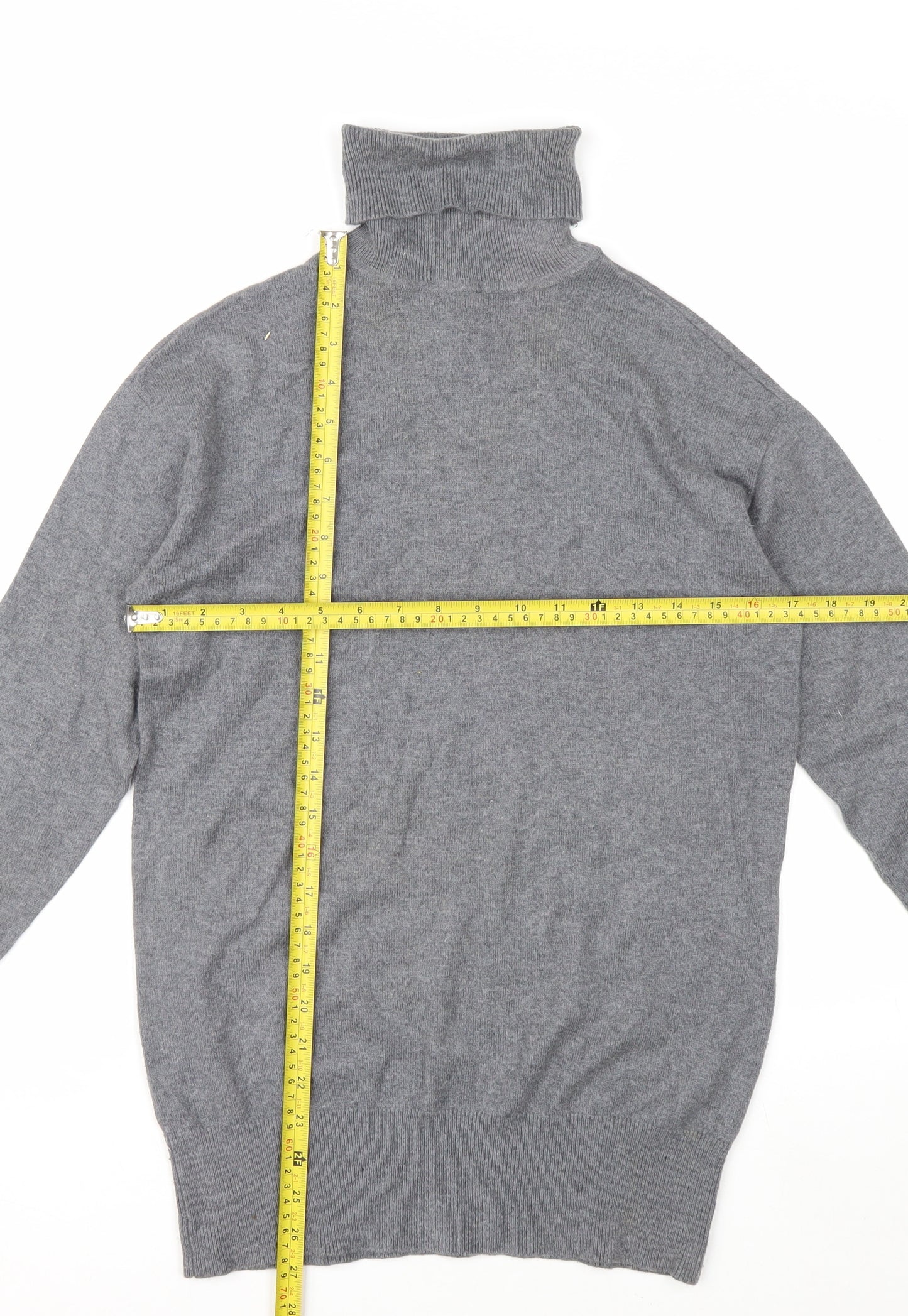 GAP Men's Grey Roll Neck Cotton Cashmere Jumper Size S