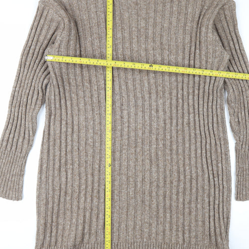 H&M Women Beige Knit Jumper Dress Size 12 Long Sleeve Crew Neck
