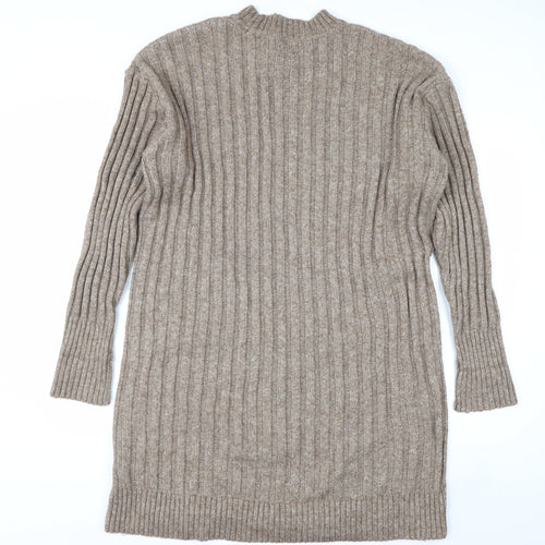 H&M Women Beige Knit Jumper Dress Size 12 Long Sleeve Crew Neck