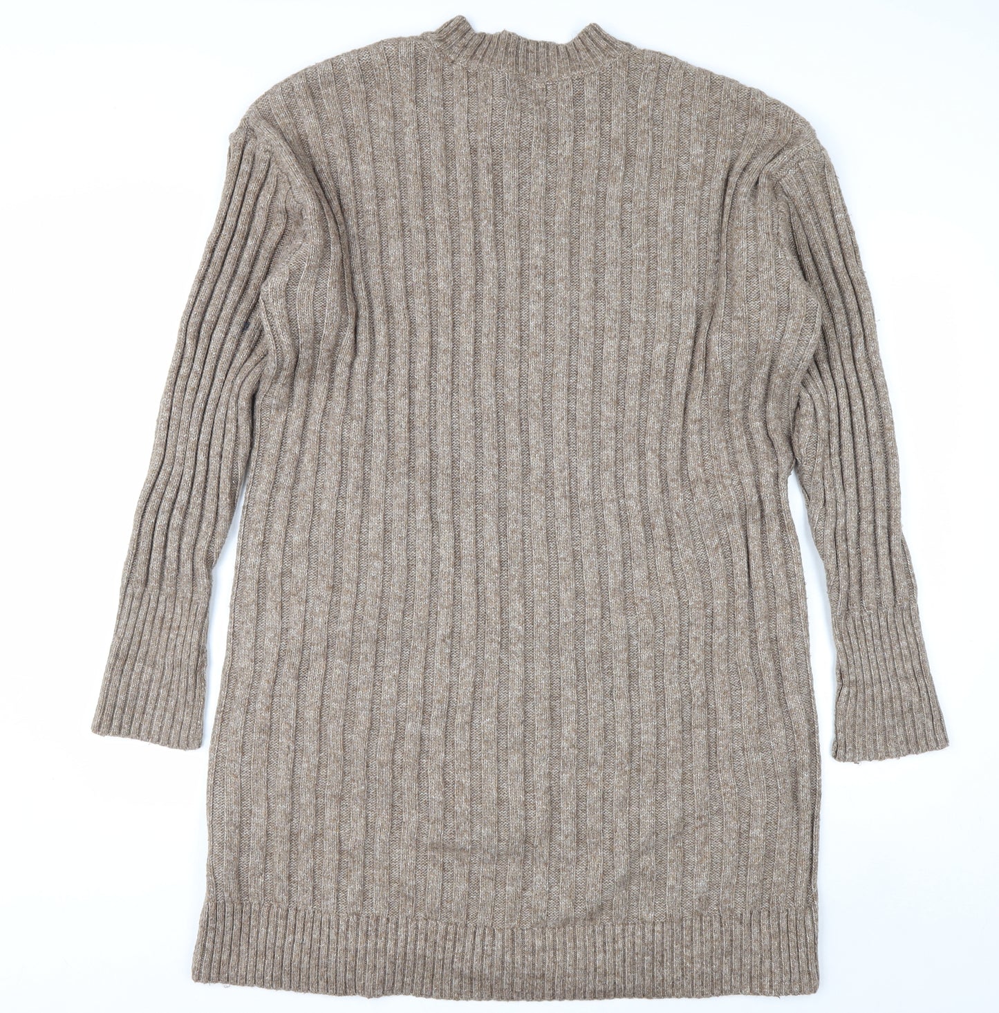 H&M Women Beige Knit Jumper Dress Size 12 Long Sleeve Crew Neck