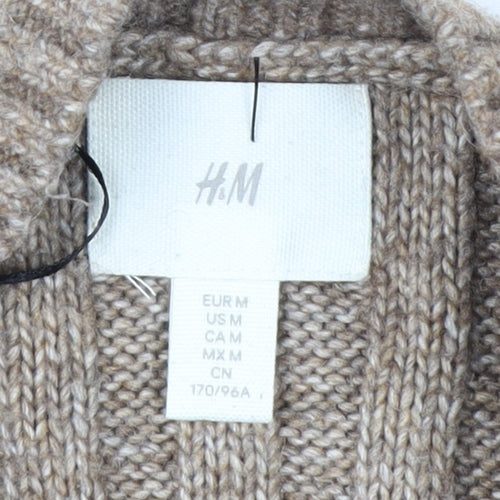 H&M Women Beige Knit Jumper Dress Size 12 Long Sleeve Crew Neck