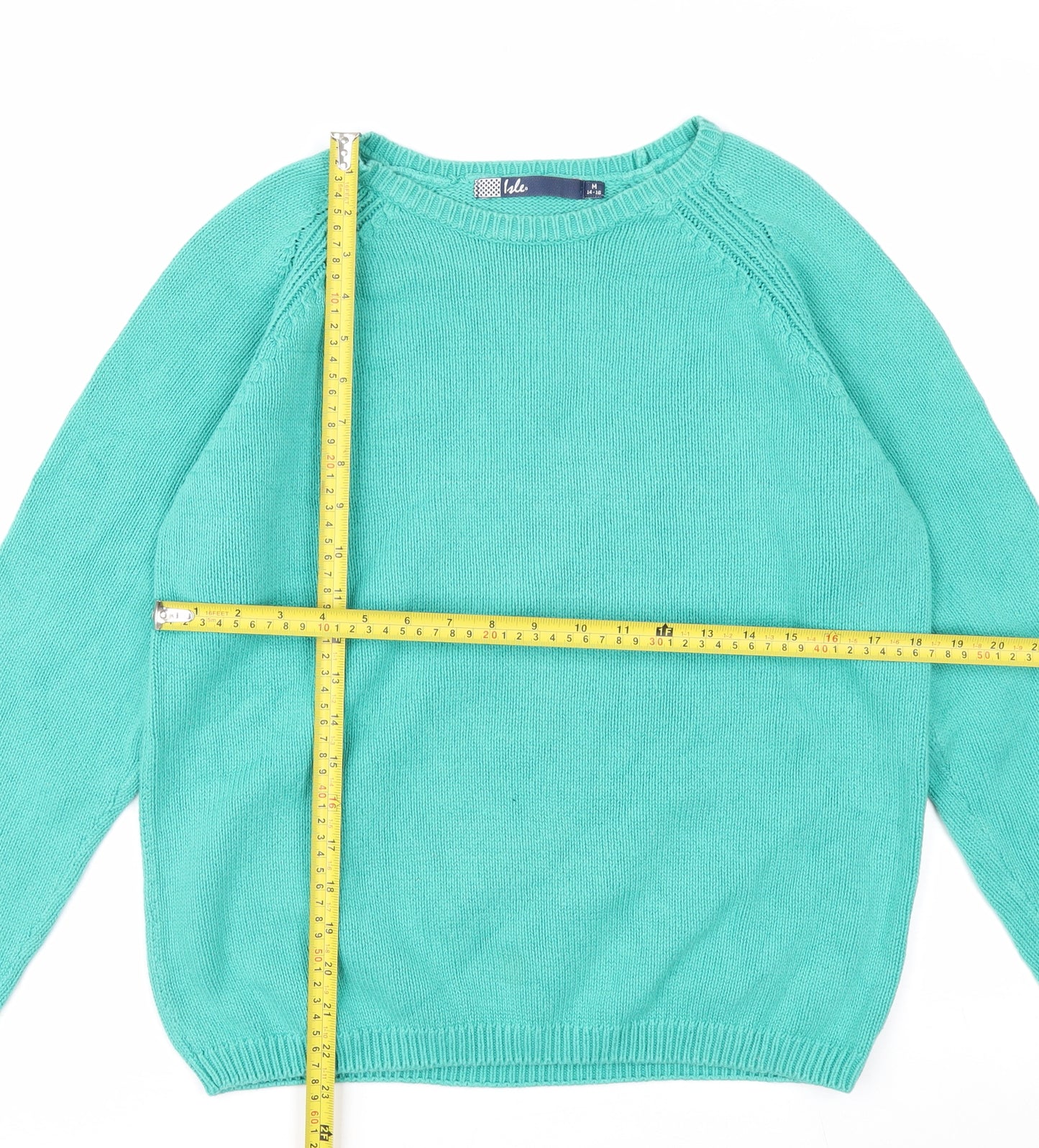 Isle Womens Green Cotton Crew Neck Long Sleeve Jumper M 14-16