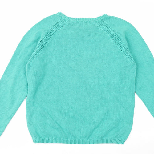 Isle Womens Green Cotton Crew Neck Long Sleeve Jumper M 14-16