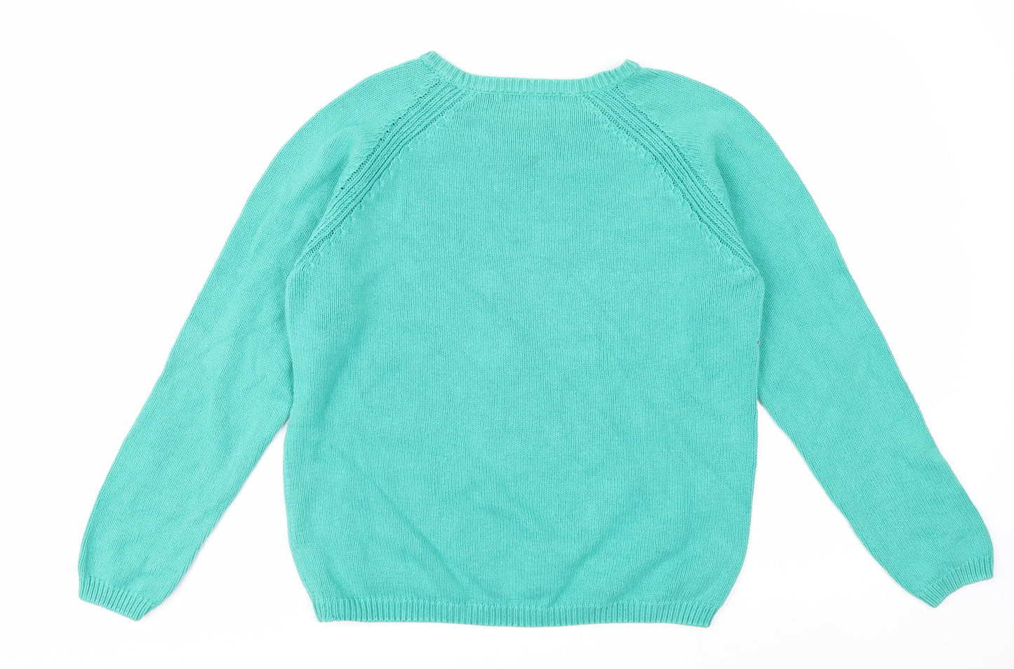 Isle Womens Green Cotton Crew Neck Long Sleeve Jumper M 14-16