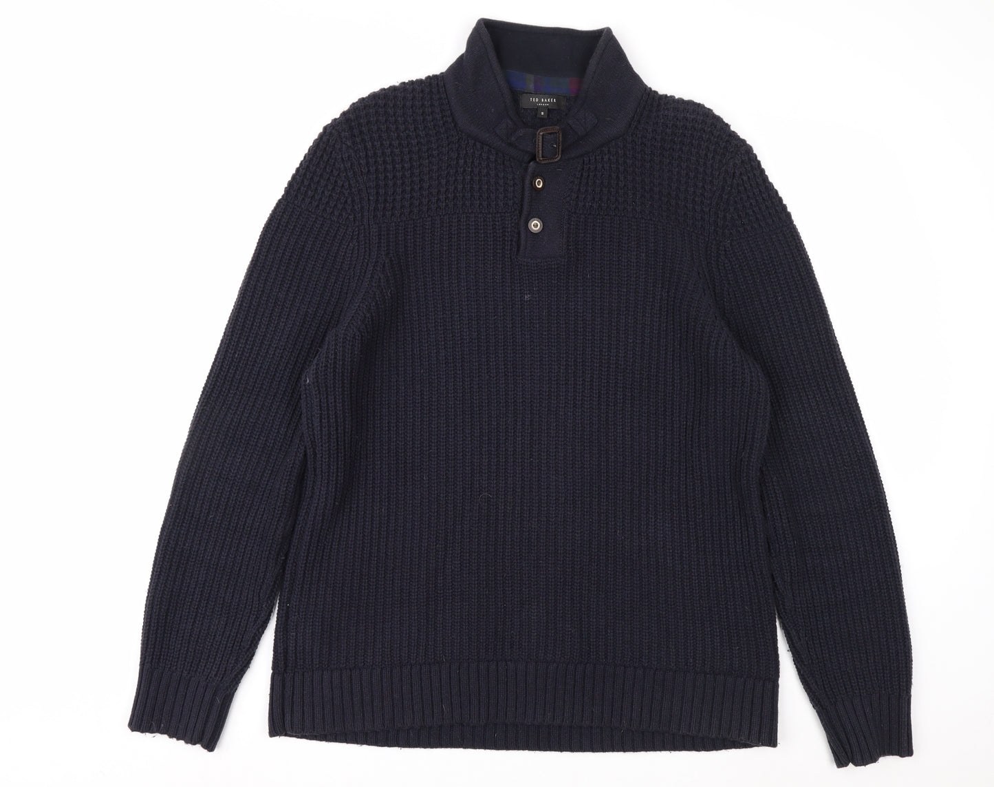 Ted Baker Men's Blue XL Chunky-Knit Collared Henley Jumper