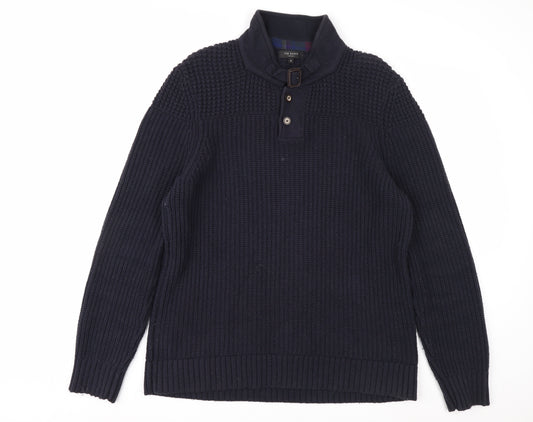 Ted Baker Men's Blue XL Chunky-Knit Collared Henley Jumper