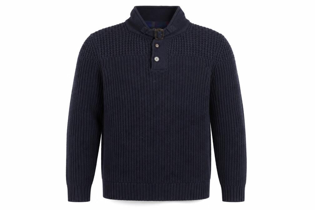 Ted Baker Men's Blue XL Chunky-Knit Collared Henley Jumper