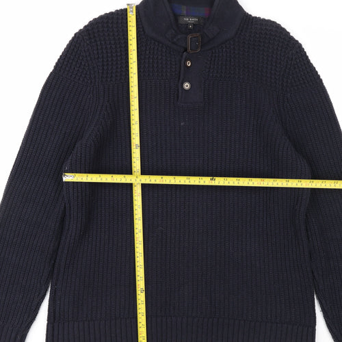 Ted Baker Men's Blue XL Chunky-Knit Collared Henley Jumper