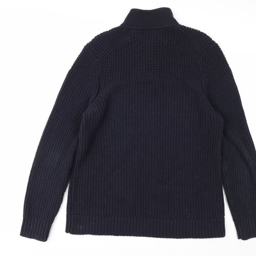 Ted Baker Men's Blue XL Chunky-Knit Collared Henley Jumper