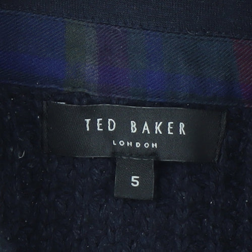 Ted Baker Men's Blue XL Chunky-Knit Collared Henley Jumper