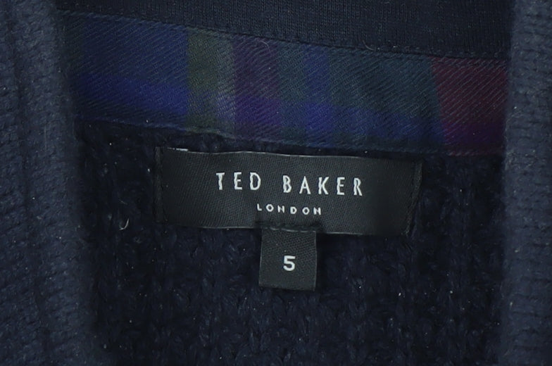 Ted Baker Men's Blue XL Chunky-Knit Collared Henley Jumper