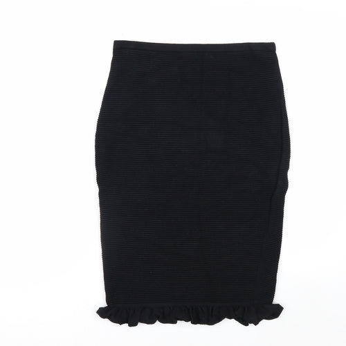Max Studio Women’s Black Knit Pencil Skirt Size S Ruffle Hem Stretch