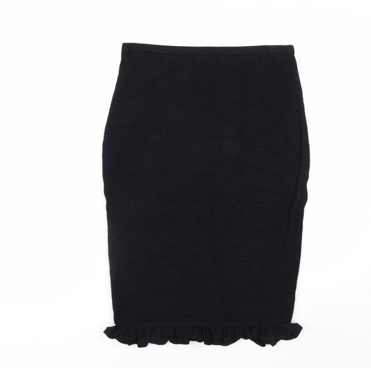 Max Studio Women’s Black Knit Pencil Skirt Size S Ruffle Hem Stretch