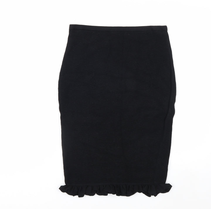 Max Studio Women’s Black Knit Pencil Skirt Size S Ruffle Hem Stretch