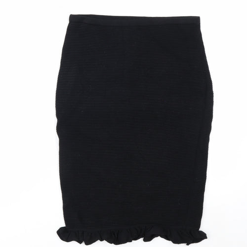 Max Studio Women’s Black Knit Pencil Skirt Size S Ruffle Hem Stretch