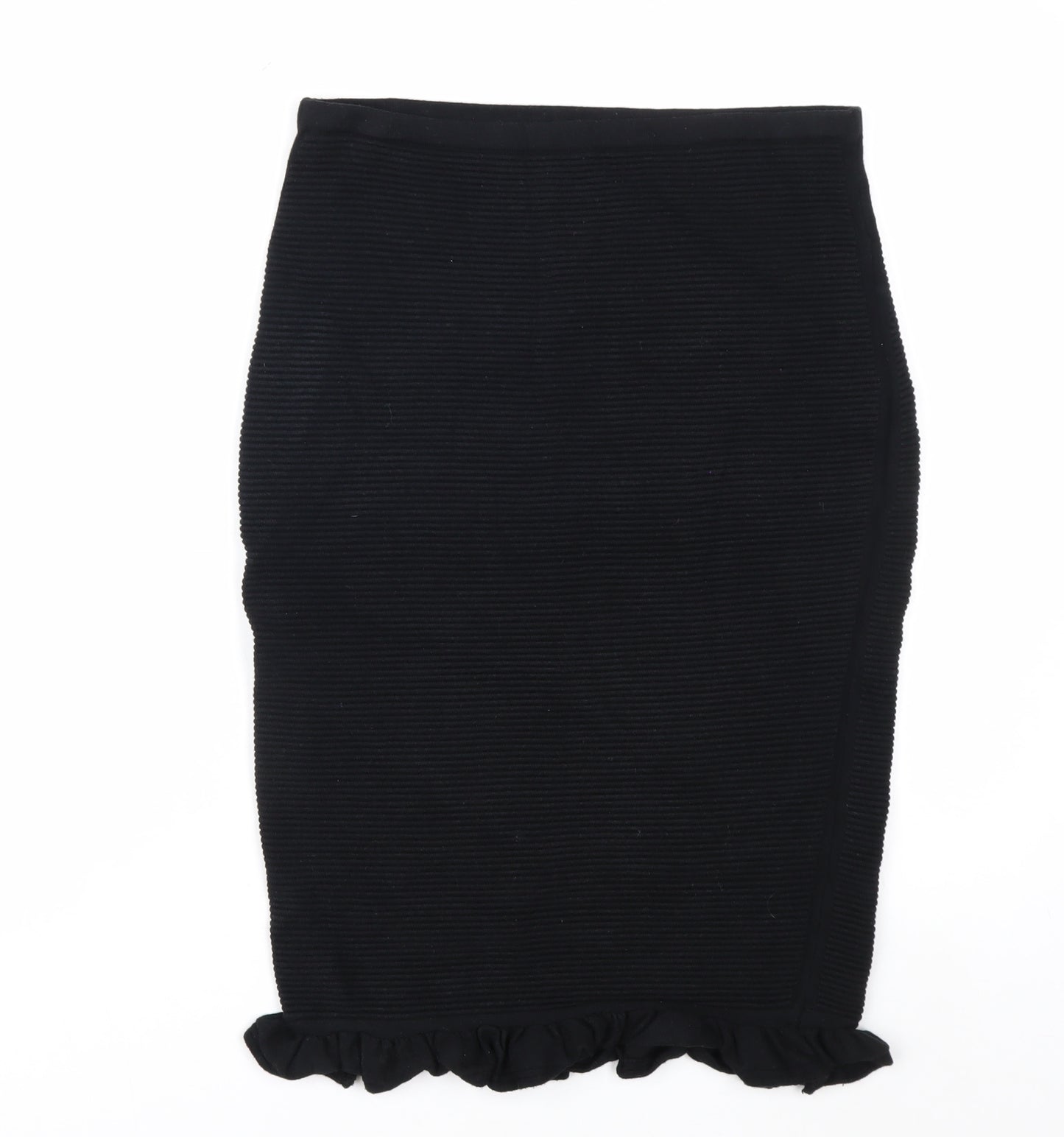 Max Studio Women’s Black Knit Pencil Skirt Size S Ruffle Hem Stretch