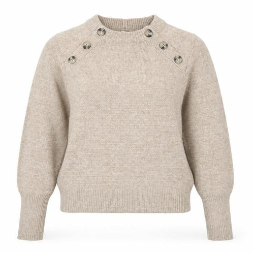 Marks and Spencer Women Beige Crew Neck Button Detail Jumper Size 10