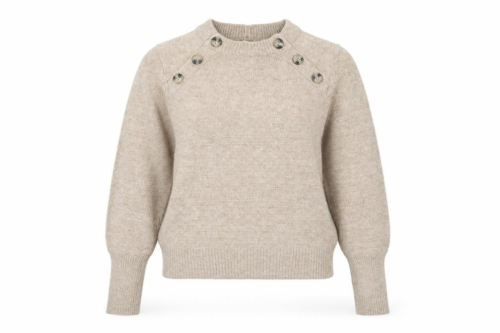 Marks and Spencer Women Beige Crew Neck Button Detail Jumper Size 10