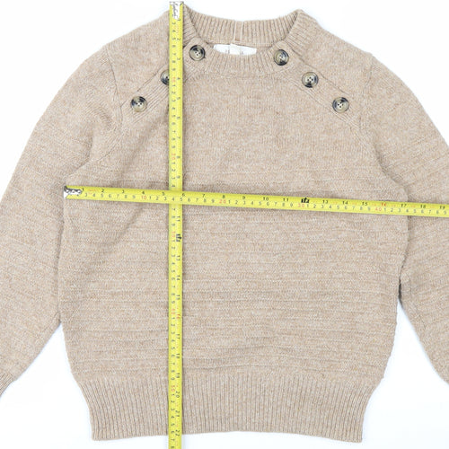 Marks and Spencer Women Beige Crew Neck Button Detail Jumper Size 10