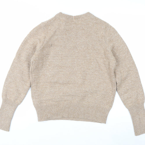 Marks and Spencer Women Beige Crew Neck Button Detail Jumper Size 10
