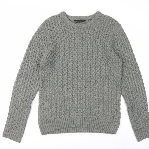 Cedarwood State Men's Grey Cable-Knit Crew Neck Jumper M