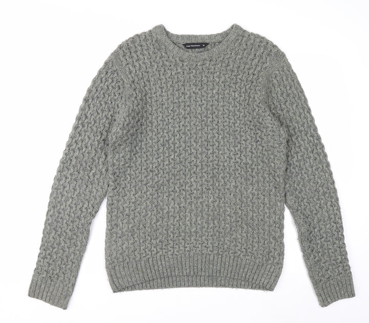 Cedarwood State Men's Grey Cable-Knit Crew Neck Jumper M