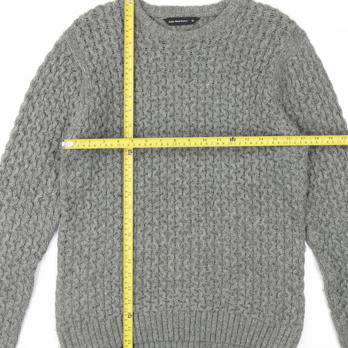 Cedarwood State Men's Grey Cable-Knit Crew Neck Jumper M