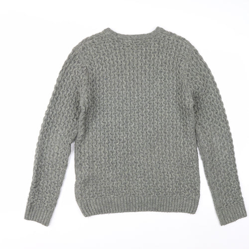 Cedarwood State Men's Grey Cable-Knit Crew Neck Jumper M