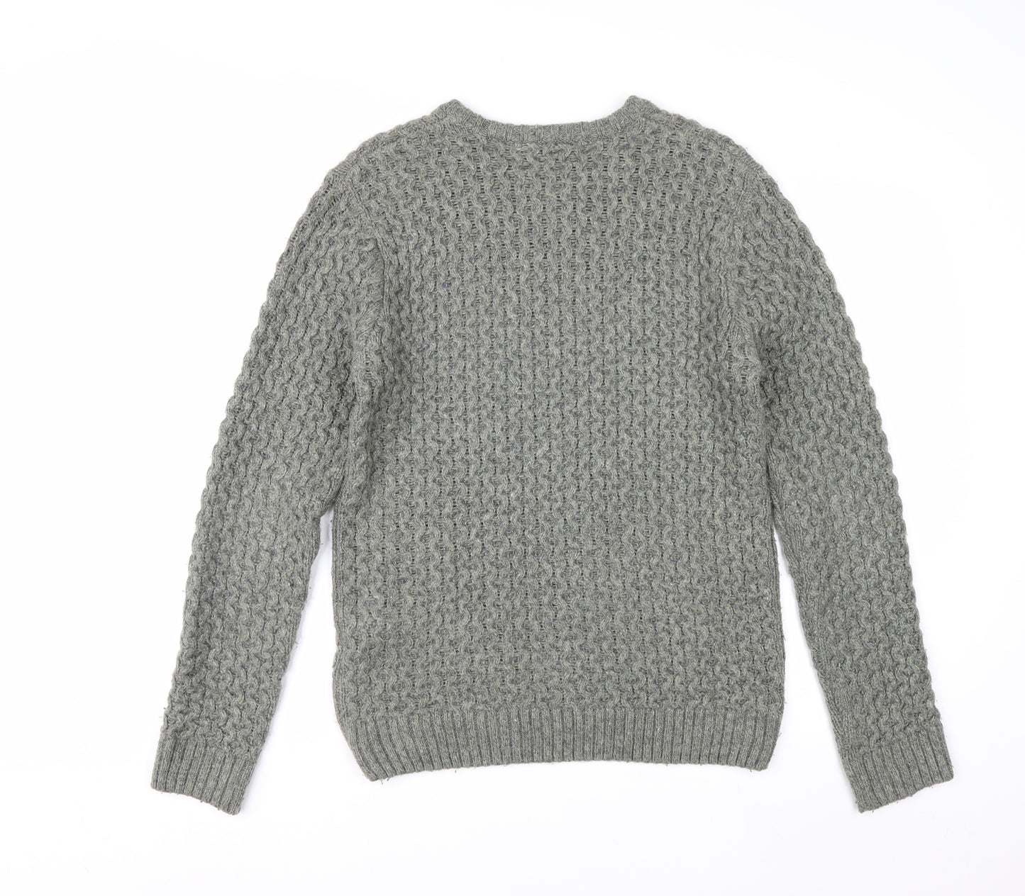 Cedarwood State Men's Grey Cable-Knit Crew Neck Jumper M