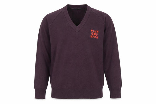 Front view of Stevensons Men's Purple V-Neck Cotton Blend Jumper M