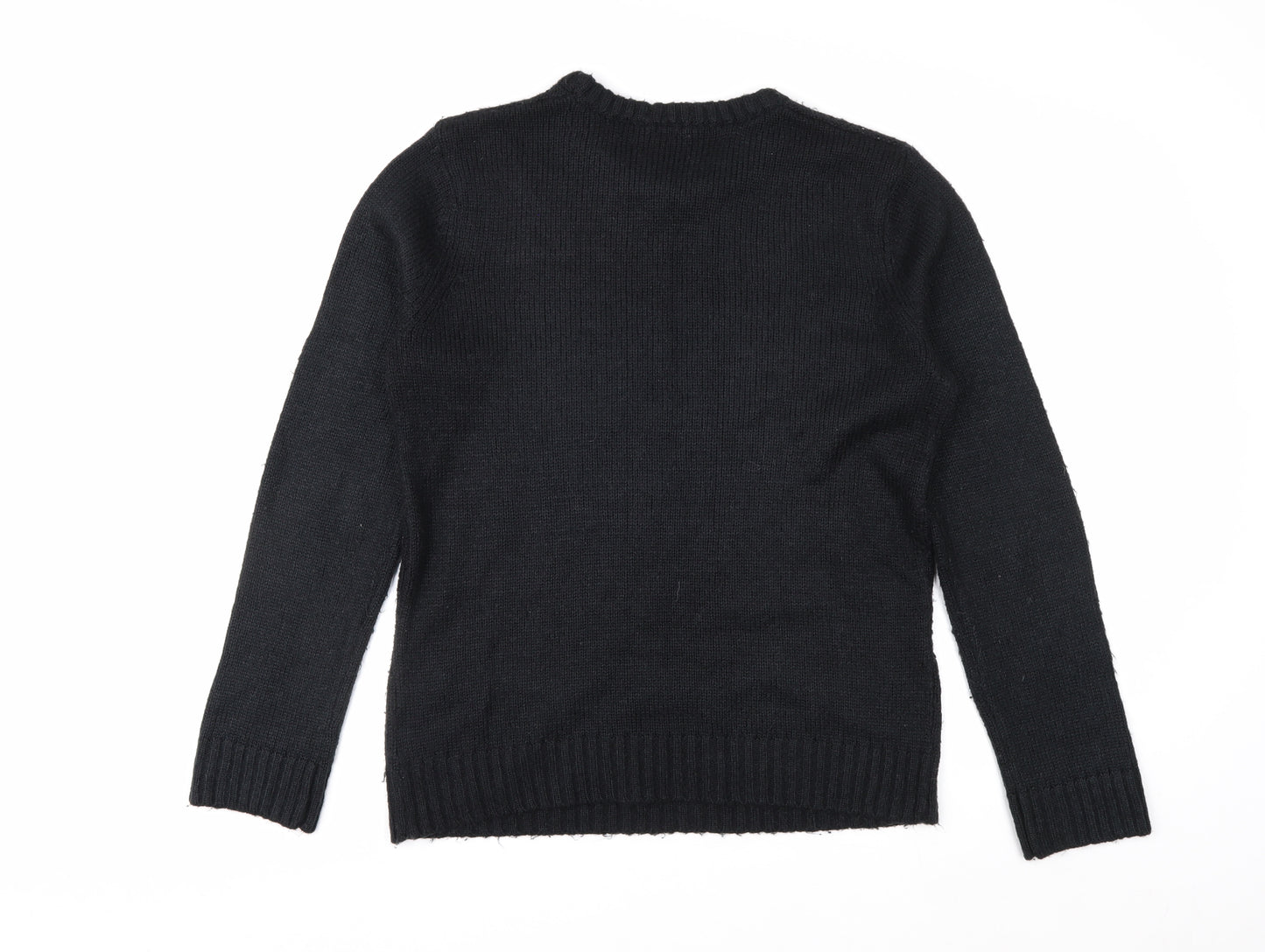 Cotton Traders Women's Black Acrylic Knit Crew Neck Jumper Size 14/16