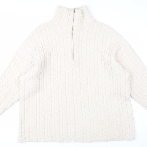 H&M Mens Ivory Wool Blend Cable Knit Half Zip Jumper M