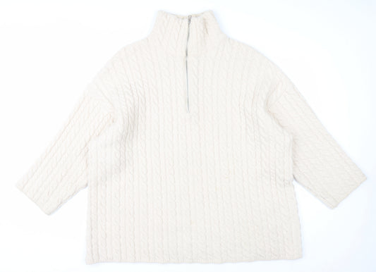 H&M Mens Ivory Wool Blend Cable Knit Half Zip Jumper M