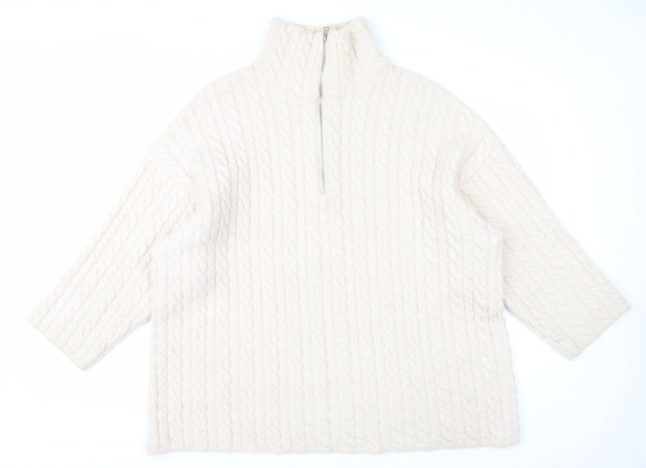 H&M Mens Ivory Wool Blend Cable Knit Half Zip Jumper M
