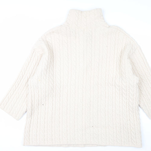 H&M Mens Ivory Wool Blend Cable Knit Half Zip Jumper M