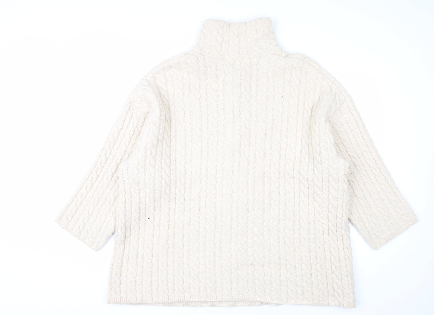 H&M Mens Ivory Wool Blend Cable Knit Half Zip Jumper M