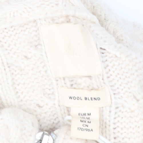 H&M Mens Ivory Wool Blend Cable Knit Half Zip Jumper M