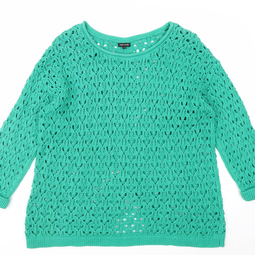 River Island Women Green Crochet Knit Jumper Size 14 Relaxed Fit