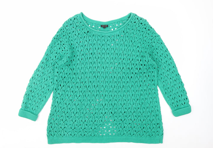 River Island Women Green Crochet Knit Jumper Size 14 Relaxed Fit