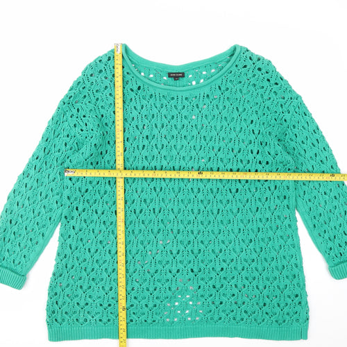 River Island Women Green Crochet Knit Jumper Size 14 Relaxed Fit