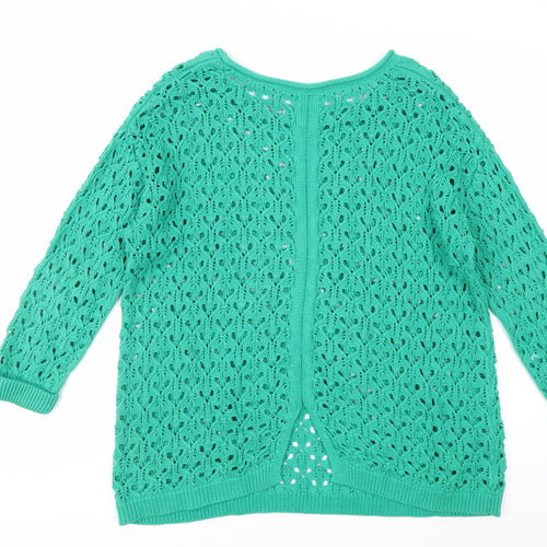 River Island Women Green Crochet Knit Jumper Size 14 Relaxed Fit