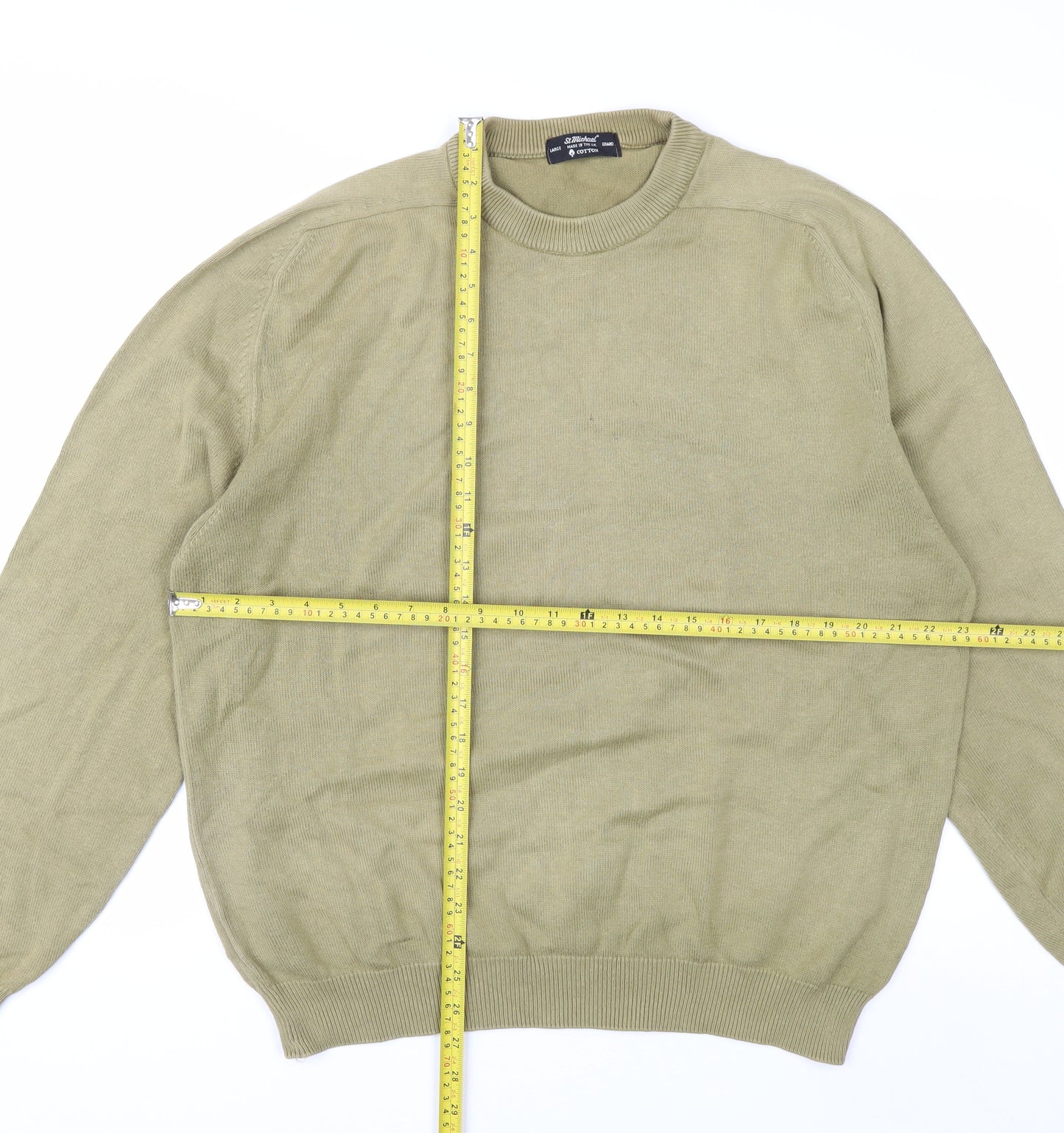 Marks and Spencer Men's Large Olive Green Cotton Crew Neck Jumper