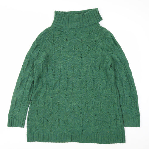 Seasalt Cornwall Women Green Roll Neck Cable-Knit Jumper UK 14