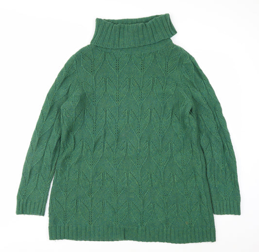 Seasalt Cornwall Women Green Roll Neck Cable-Knit Jumper UK 14