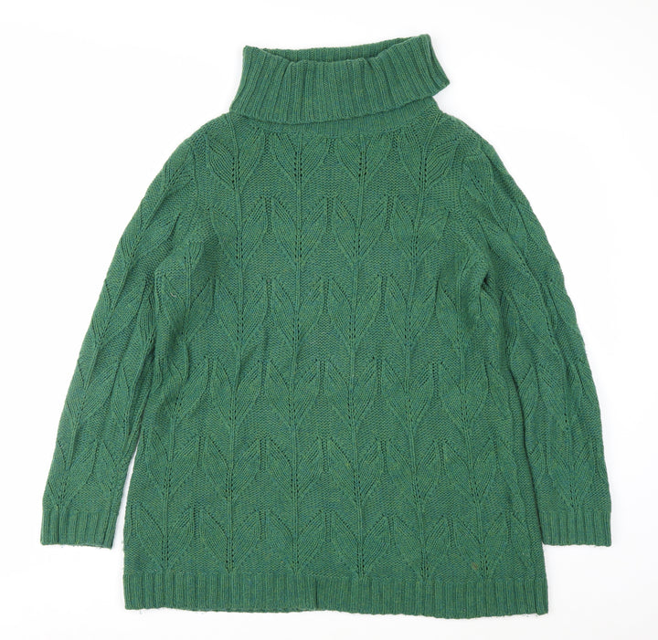 Seasalt Cornwall Women Green Roll Neck Cable-Knit Jumper UK 14