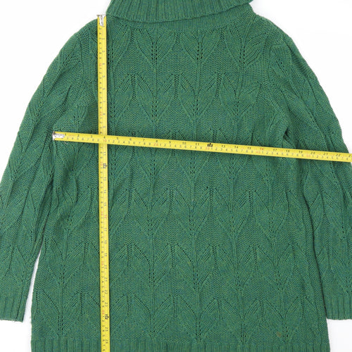 Seasalt Cornwall Women Green Roll Neck Cable-Knit Jumper UK 14