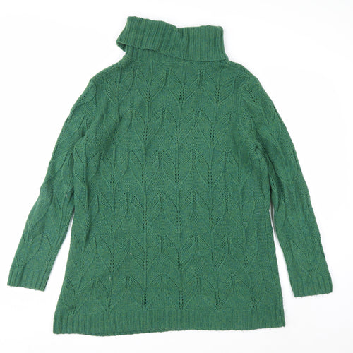 Seasalt Cornwall Women Green Roll Neck Cable-Knit Jumper UK 14